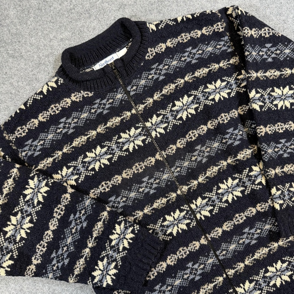 Vintage Northeast Knitting Mills Sweater Womens Small Full Zip Fair Isle USA 80s